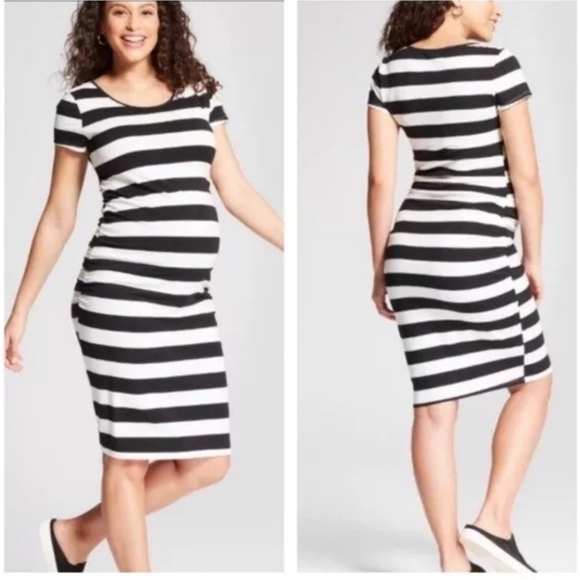 Isabel Maternity Black & White Wide Stripe Short Sleeve T-Shirt Dress Size XL - Picture 1 of 13
